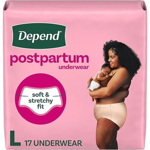 Depend Postpartum Underwear for Women, Adult Incontinence Underwear, Maximum Absorbency, Large, 17 Count