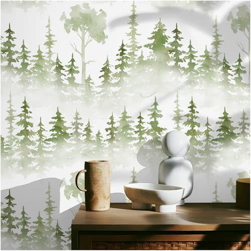 Floralplus Peel and Stick Wallpaper Boho Misty Forest Removable Wallpaper Botanical Renter Friendly Wallpapers for Home Decor Leaf Contact Paper for Cabinet 17.5 in x 118 in