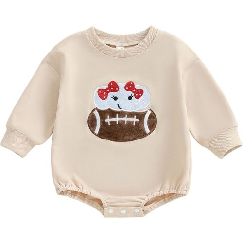 VISGOGO Newborn Baby Girl Boy Bubble Romper 3 6 9 12 18M Onesie Sweatshirt Long Sleeve Oversized Fall One-Piece Bodysuit