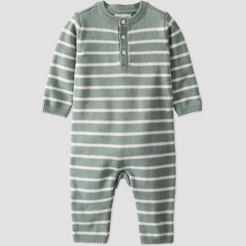 Little Planet by Carter's Organic️ Baby Striped Sweater Knit Romper - Green, Size: 9M