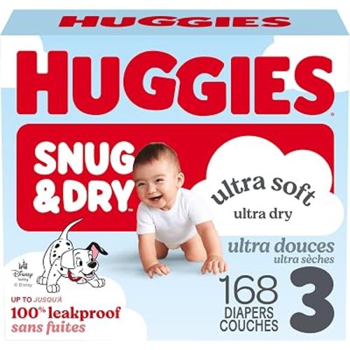 Huggies Size 3 Diapers, Snug & Dry Baby Diapers, Size 3 (16-26 lbs), 168 Count, Packaging May Vary