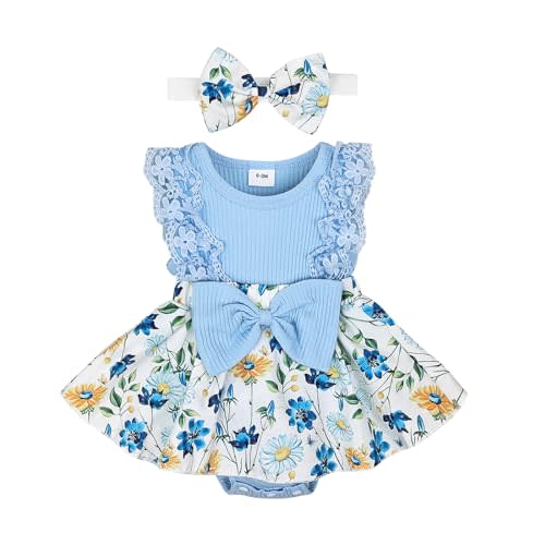 KAFIREN Baby Girl Clothes Newborn Romper Dress Infant Lace Ruffle Sleeveless Summer Outfits with Headband 0-12 Months