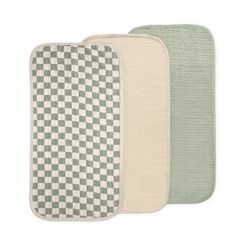 mushie Water Repellent Changing Pad Liners | Cotton (Olive Check Combo)