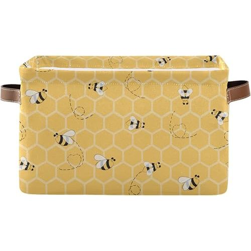 Rectangular Storage Bin Bee Yellow Airy Print Storage Baskets with Handles Toy Bins Shelf Basket for Nursery Room Kids Toy Pets Closet