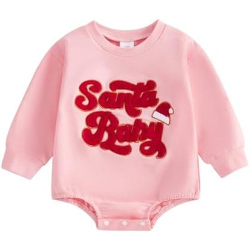 Baby Girl Boy Christmas Outfit Santa Embroidery Long Sleeve Bubble Sweatshirt Romper Newborn Fall Winter Clothes