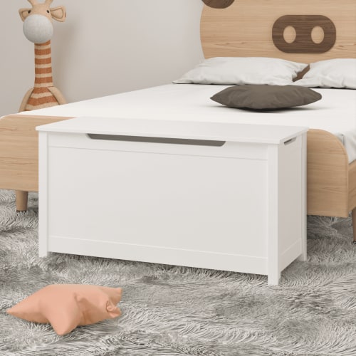 Kids Toy Box, White Wooden Toy Chest Organizer with Safety Hinged Lid, Entryway Storage Bench Supports 100 lbs, Toy Storage Chest for Bedroom, Toddler Room