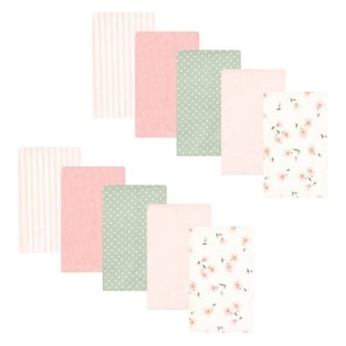 Hudson Baby Infant Girl Cotton Flannel Burp Cloths, Pink Dainty Floral 10 Pack, One Size - Pink Dainty Floral 10 Pack - One Size