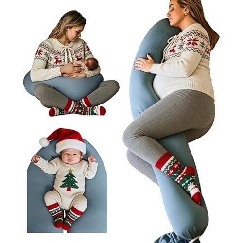 Pregnancy Pillow 5-in-1 【Cooling Cover, Adjustable to Grow with Belly】 Beanbag Style, Lockable O-Shape Nursing Maternity Pillow, 5-Point Full Body Support for Side Sleepers, with Travel Bag - Blue