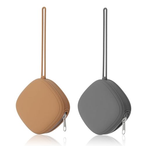 Silicone Pacifier Holder Case, Baby Binky Silicone Cover Pouch, 2 Pack (Clay, Dark Grey)