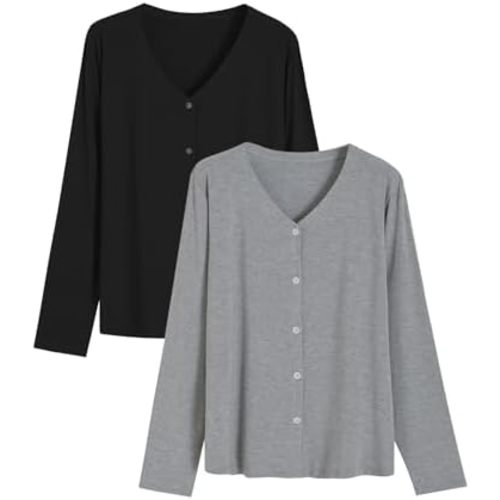 Latuza Women's Bamboo Viscose Pajama Top Long Sleeve Button Up Sleep Shirt