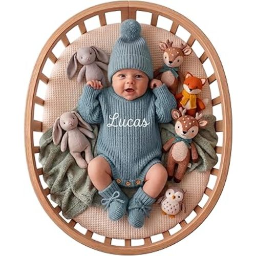 Personalized Embroidered Baby Romper Set, Custom Newborn Name Bodysuit with Matching Hat & Booties, Coming Home Outfit for Baby Girls & Boys, Gender Neutral Gift