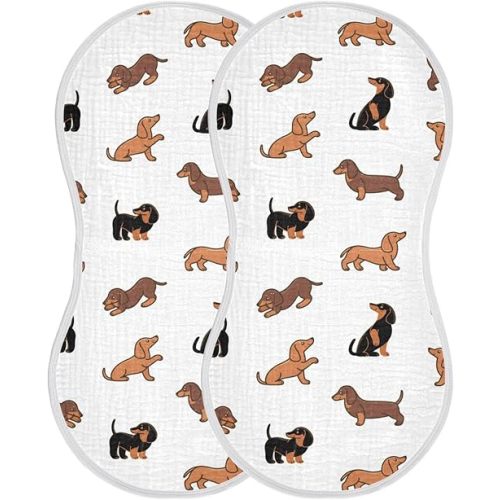 WELLDAY Muslin Baby Burp Cloths Set of 1, Soft Absorbent Cute Dogs Dachshunds Muslin Washcloths, Bibs, Face Towel for Newborn Boys Girls, 22 x 11 Inch