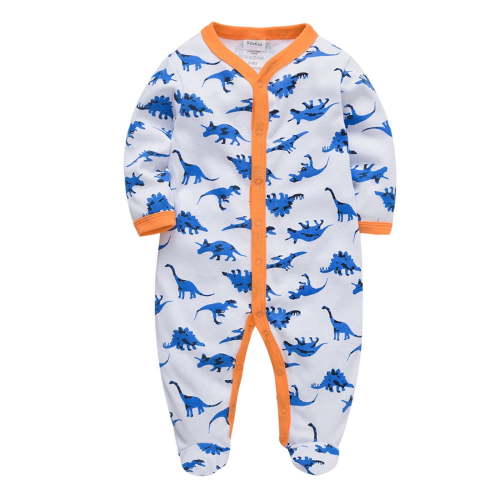 Alkepwun Baby Boys Girls Footed Pajamas Dino One-Piece Sleeper Long Sleeve Jumpsuit Newborn Infant Button Down PJs Soft Cotton for 0-12M