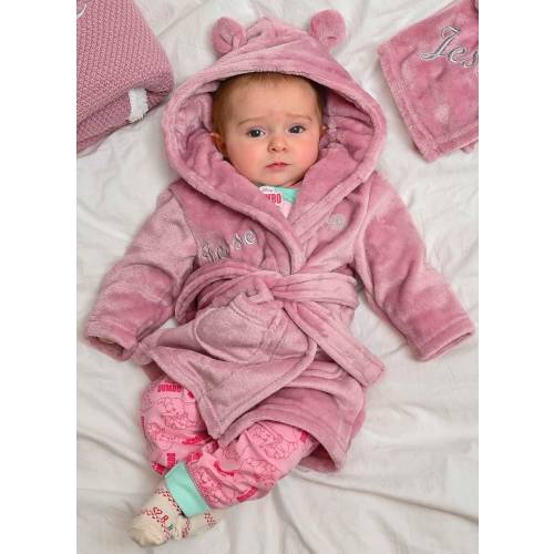 Babies personalised hooded dressing gown Dusky Pink