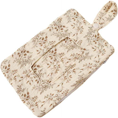 Portable Mommy Bag for Stroller,Refillable Floral Baby Wipe Holder Quilted Wipe Organizer Pouch w/Lanyard for Travel