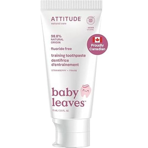 ATTITUDE Fluoride-Free Training Toothpaste for Baby and Child, Made in Canada, EWG Verified, Plant and Mineral-Based Ingredients, Vegan Baby Products, Strawberry, 75 grams