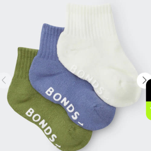 Bonds Baby Logo Cushioned Solid Colours Quarter Crew 3 Pack | Baby Socks | RXGX3N