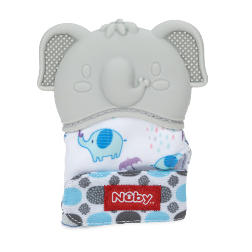 Nuby Happy Hands Teething Mitten for Babies, Gray Elephant Design