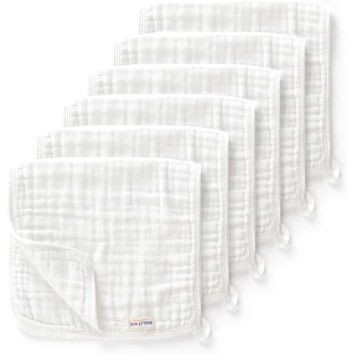 Maliton Muslin Burp Cloths for Baby 6 Pack Large 20''x10'' 100% Cotton Burp Cloths Absorbent and Soft 6 Layers Muslin Baby Stuff for Newborn Unisex(White, Pack of 6)