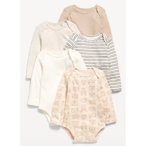 Unisex Long-Sleeve Bodysuit 5-Pack for Baby | Old Navy