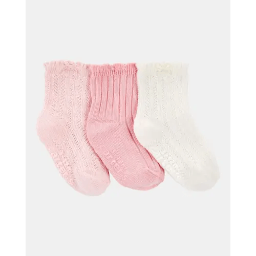 Baby Girl 3-Pack Pointelle Booties - Pink/White | Carter's