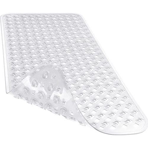 Yimobra Non Slip Bath Mat, Super Strong Suction Cups,34.5"x15.5"Long Tub Mat with Drain Holes, Machine Washable Fast Draining Shower Mats, Bathroom Essentials,Clear