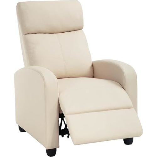 BestMassage | Recliner Chair | with 2 Point Massage Function | Pu Beige | with Lumbar Support, Adjustable Push Back, Footrest & Padded Seat | Easy Assembly | for Living Room, Home Theatre