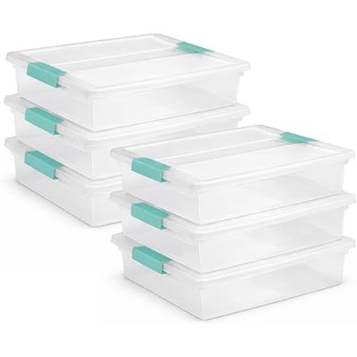 Sterilite 6-Pack Clip Box, Stackable Clear Plastic Bins with Latching Lids, Large - Writing, Arts or Crafts Supplies Storage Containers for Home, Office, Classroom and Workshop Organization