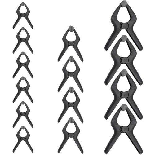 Amazon Basics 14-Piece Nylon Spring Clamp Set, 6 Pack of 3-3/8-inch, 4 Pack of 4-1/2-inch, 4 Pack of 6-1/2-inch, Black/Grey