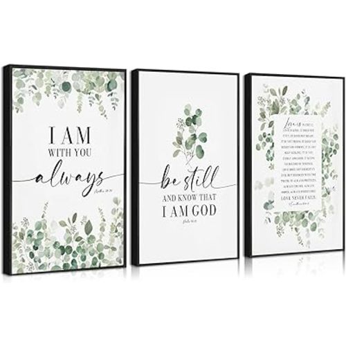 3pcs Bible Plants Canvas Wall Art Christian Botanical Poster Prints Eucalyptus Leaf Pictures Sage Green Inspirational Wall Decor for Living Room Bedroom Bathroom 12x16 in Unframed