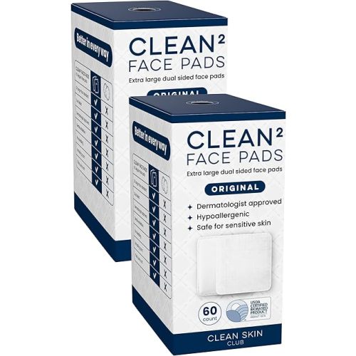 Clean Skin Club Clean² Pads 2.0 [NEW & Improved Edges] Guaranteed Not to Shed & Tear, Unique Triple Layers, Textured Side & Ultra Soft Side, Organic Disposable Cotton, Pair with Makeup Remover 2 Pack