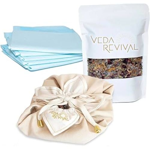 Veda Revival Lotus Birth Kit - Natural Home Birth Essentials - Aromatic Herbal Blend, Cotton Placenta Bag and Herb-Salt Mix for a Safe, Clean and Gentle Birth Transition - Cream