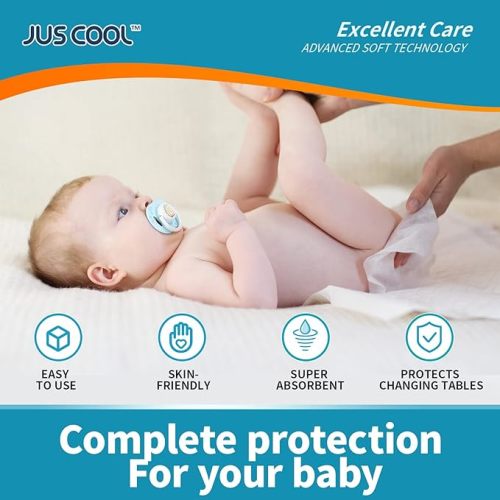 JUS COOL Disposable Changing Pads (100 ct), 18”x 24” Underpads Portable Diaper Changing Pads, Soft Bed Pads Ultra Absorbent and Waterproof