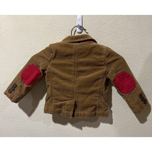 Mini Boden Blazer Jacket Boys 2-3Y Tan Corduroy Red Elbow Patch Casual Buttons