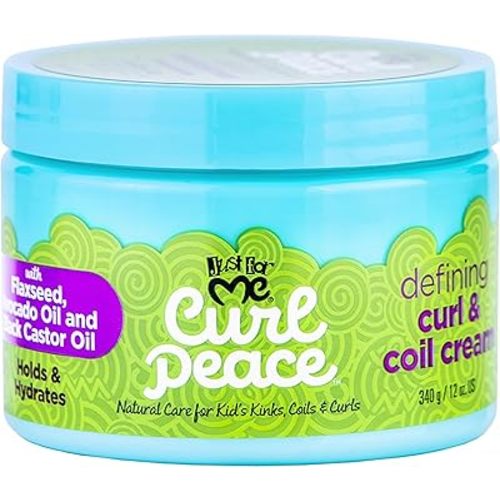 Just For Me Curl Peace Defining Curl & Coil Cream - Holds & Hydrates, Contains Flaxseed, Avocado Oil & Black Castor Oil, No Animal Testing, 12 oz