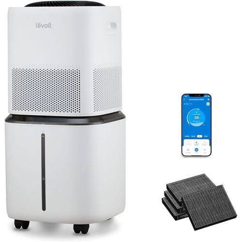 Levoit Evaporative Humidifiers for Home Whole House, 23L Superior 6000S | Up to 3000ft2, Last 72H, No White Dust, Tap Water Friendly, Auto Mode, Easy to Clean & Move, Foldable Storage, Smart Control