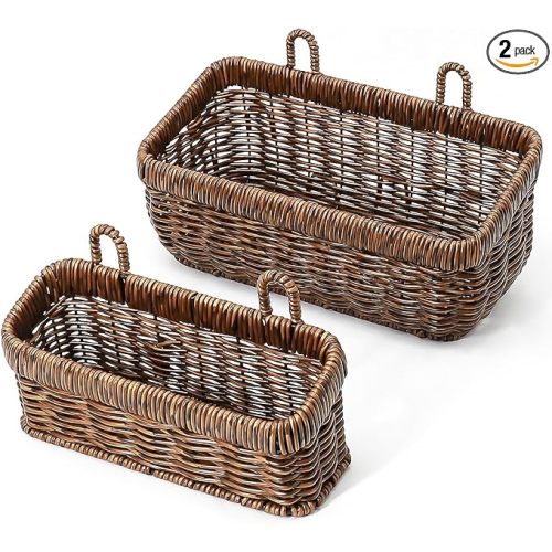 AceList Wall Hanging Basket, Boho Style Hand-Woven Hanging Storage Baskets - Set of 2, Ideal for Boho Room Decor, Kitchen, Garden, and Living Room(Brown)