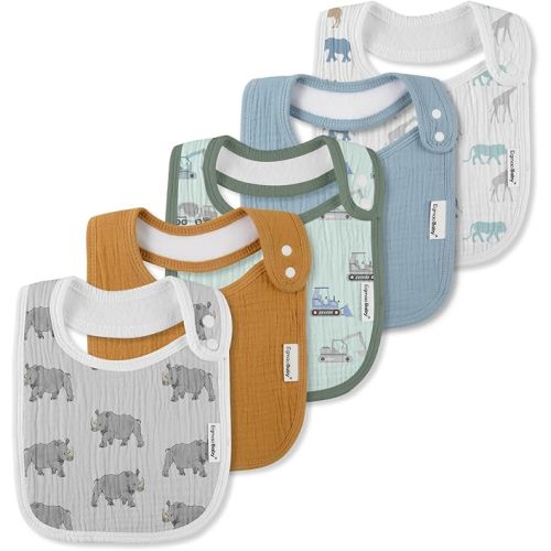 Muslin Bibs for Baby Boys Girls,Organic Muslin Baby Bib for Drooling and Teething,Soft Bandana Drool Bibs 5 Pack