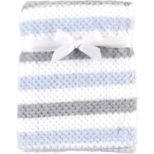 Hudson Baby Unisex Baby Plush Waffle Blanket, Blue Gray Stripe, One Size