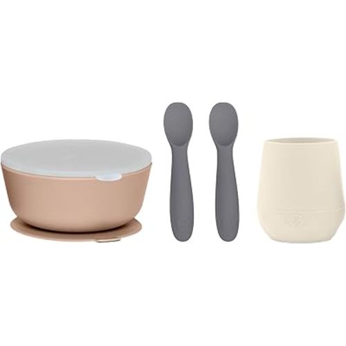WeeSprout First Feeding Set - Silicone Baby Training Cup 2 Oz, Suction Bowl 10 Oz with Lid & 2 Baby Led Weaning Spoons - For Children 4+ Months - Non-Slip Grip - Dishwasher & Microwave Safe