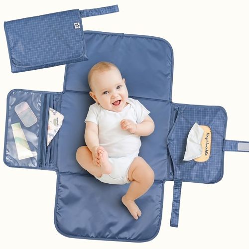 Tiny Twinkle Portable Diaper Changing Pad | Waterproof, Wipeable & Compact Baby Changing Pad for Travel | Smart Wipes Pocket & Organized Storage| Newborn Shower Gift (Grid)