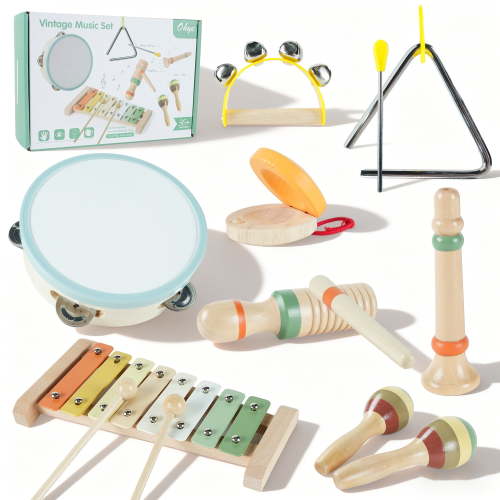 JBeeCtrl Toddler Musical Instruments Set Wooden Montessori Toys for Toddlers 1-3 Year Old Girls Boys Neutral Colors Percussion Instruments Set for Kids Preschool Educational Birthday Gifts