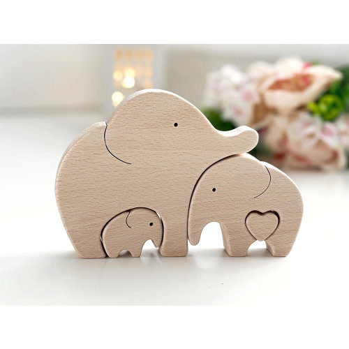 Beech Wood Elephant Puzzle: Expecting Mom Gift, Family Keepsake