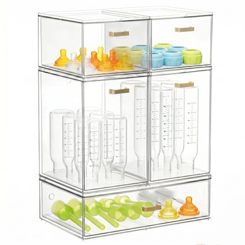 LALOBLUE Bottle Storage Organizer Baby, Set of 5 Stackable Storage Drawers for Bottles Station Organizer, Perfect for Makeup,Cabinet,Pantry Organization and Storage