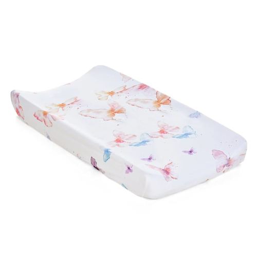 Oilo Changing Pad Cover, Breathable 100% Turkish Cotton Fitted Jersey, 300 Thread Count, Machine Washable, Fits Standard Changing Pads (32" x 16"), Girl, Boy, & Neutral Nursery Design, Butterfly