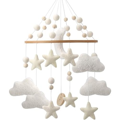 Cloud Mobile for Crib - A Handmade Gender Neutral Cloud Crib Mobile with Moon and Stars
