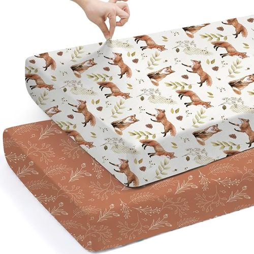 BROLEX Baby Fitted Crib Sheets: Kid Crib Sheets - Set of 2 for Toddler Standard Size Crib Mattress for Boys and Girls - Jersey Knit Crib Bed Sheets Owl Bear