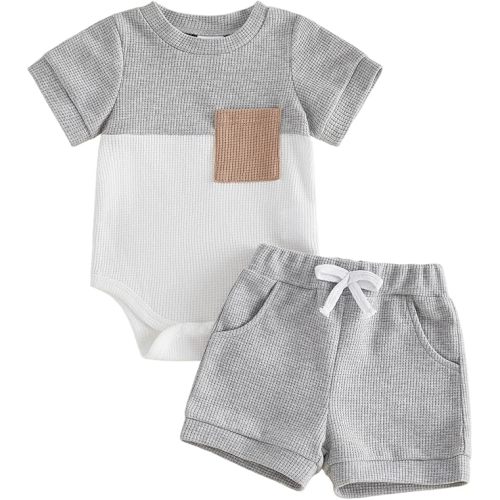Sejardin Infant Baby Boy Summer Clothes Contrast Color Short Sleeve Romper and Stretch Shorts Newborn 3 6 12 18M Outfit