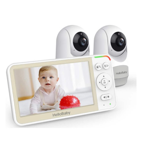 HelloBaby - HB6256 Video Baby Monitor with 2 Cameras, Remote Pan-Tilt-Zoom, 1000ft Range, 5.0" LCD, Night Vision - White