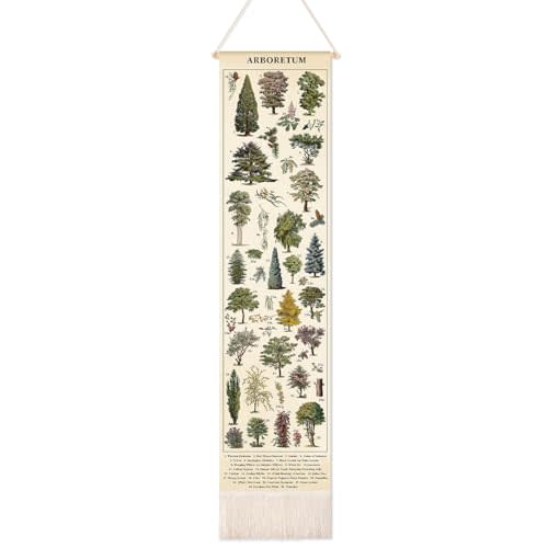 Feifeiya Vintage Plants Vertical Tapestry Wall Hanging Long Narrow Wall Art Fabric Earthy Art Hanging Reference Illustrative Botanical Tassel Tapestry for Plant Lovers